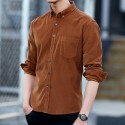 Men's Corduroy Shirt Shirt Jacket Solid Color Turndown Wine Blue Light gray Dark Gray Brown Long Sleeve Daily Holiday Button-Down Tops Simple Casual Comfortable