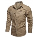 Men's Shirt Shirt Jacket Solid Color Turndown Gray Army Green Khaki Long Sleeve Outdoor Street Button-Down Tops Cotton Fashion Casual Breathable Comfortable / Summer / Spring / Summer