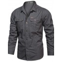 Men's Shirt Shirt Jacket Solid Color Turndown Gray Army Green Khaki Long Sleeve Outdoor Street Button-Down Tops Cotton Fashion Casual Breathable Comfortable / Summer / Spring / Summer