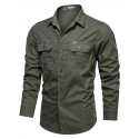 Men's Shirt Shirt Jacket Solid Color Turndown Gray Army Green Khaki Long Sleeve Outdoor Street Button-Down Tops Cotton Fashion Casual Breathable Comfortable / Summer / Spring / Summer