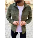 Men's Shirt Shirt Jacket Solid Color Classic Collar Green Khaki Dark Gray Brown Long Sleeve non-printing Street Casual Tops Vintage Fashion Business Casual / Fall / Work
