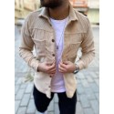 Men's Shirt Shirt Jacket Solid Color Classic Collar Green Khaki Dark Gray Brown Long Sleeve non-printing Street Casual Tops Vintage Fashion Business Casual / Fall / Work