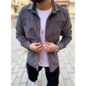 Men's Shirt Shirt Jacket Solid Color Classic Collar Green Khaki Dark Gray Brown Long Sleeve non-printing Street Casual Tops Vintage Fashion Business Casual / Fall / Work