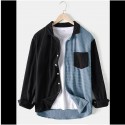guoyuxiao corduroy shirt men patchwork jacket men's long sleeve slim fit business shirt blouses blue brown asian size m