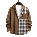 Men's Corduroy Shirt Shirt Jacket Check Turndown Black Red Brown Long Sleeve Print Daily Holiday Button-Down Tops Simple Casual Comfortable Pocket