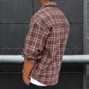 Men's Shirt Shirt Jacket Plaid Turndown Fuchsia Long Sleeve Street Daily Button-Down Tops Fashion Casual Comfortable / Beach