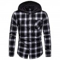 men's long sleeve hoodie plaid flannel button down shirt