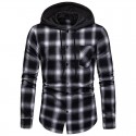 men's long sleeve hoodie plaid flannel button down shirt