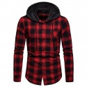 men's long sleeve hoodie plaid flannel button down shirt