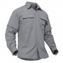 Men's Shirt Cargo Shirt Shirt Jacket Solid Color Turndown Black Blue Gray Long Sleeve Outdoor Street Button-Down Tops Fashion Casual Breathable Comfortable