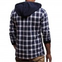 Men's Thick Shirt Shirt Jacket Plaid Hooded Navy Blue Long Sleeve Print Street Daily Button-Down Tops Casual Comfortable Pocket / Winter / Fall / Winter