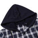 Men's Thick Shirt Shirt Jacket Plaid Hooded Navy Blue Long Sleeve Print Street Daily Button-Down Tops Casual Comfortable Pocket / Winter / Fall / Winter