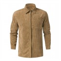 Men's Corduroy Shirt Solid Color Pocket Turndown Street Daily Casual Button-Down Long Sleeve Tops Casual Fashion Comfortable Wine Khaki Navy Blue Winter Fall Spring Warm
