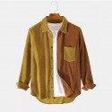 Men's Corduroy Shirt Color Block Patchwork Turndown Street Daily Button-Down Long Sleeve Tops Casual Fashion Comfortable Green Blue Coffee Winter Fall Spring Warm Pocket