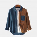 Men's Corduroy Shirt Color Block Patchwork Turndown Street Daily Button-Down Long Sleeve Tops Casual Fashion Comfortable Green Blue Coffee Winter Fall Spring Warm Pocket