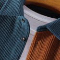 Men's Corduroy Shirt Color Block Patchwork Turndown Street Daily Button-Down Long Sleeve Tops Casual Fashion Comfortable Green Blue Coffee Winter Fall Spring Warm Pocket
