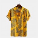 Men's Shirt Floral Collar Turndown Green Pink Yellow Light Blue Short Sleeve Print Normal Outdoor Street Button-Down Regular Fit Tops Polyester Fashion Casual Hawaiian Breathable / Summer / Washable