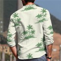 Men's Shirt Leaves Stand Collar Green Long Sleeve 3D Print Outdoor Casual Button-Down Print Tops Fashion Designer Casual Comfortable / Sports
