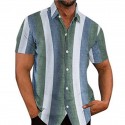 Men's Shirt Striped Turndown Green Blue Khaki Short Sleeves 3D Print Outdoor Street Button-Down Print Tops Designer Casual Breathable / Summer / Spring / Summer