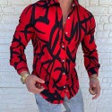Men's Shirt Abstract Collar Red Long Sleeve Outdoor Street Button-Down Print Tops Cotton Fashion Casual Breathable Comfortable / Winter / Fall / Winter