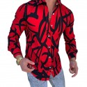 Men's Shirt Abstract Collar Red Long Sleeve Outdoor Street Button-Down Print Tops Cotton Fashion Casual Breathable Comfortable / Winter / Fall / Winter