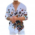 Men's Shirt Butterfly V Neck White Long Sleeve 3D Print Outdoor Street Print Tops Fashion Casual Comfortable / Summer / Spring / Summer