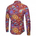 Men's Shirt Paisley Tribal Plus Size Print Long Sleeve Street Slim Tops Cotton Basic Fashion Vintage Streetwear Khaki Red Navy Blue / Club