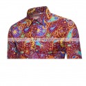 Men's Shirt Paisley Tribal Plus Size Print Long Sleeve Street Slim Tops Cotton Basic Fashion Vintage Streetwear Khaki Red Navy Blue / Club