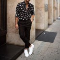 Men's Shirt Polka Dot Collar White Black Long Sleeve Street Casual Tops Fashion Boho Streetwear Casual