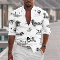 Men's Shirt Scenery Stand Collar White Long Sleeve 3D Print Outdoor Casual Button-Down Print Tops Fashion Designer Casual Comfortable / Sports