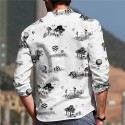 Men's Shirt Scenery Stand Collar White Long Sleeve 3D Print Outdoor Casual Button-Down Print Tops Fashion Designer Casual Comfortable / Sports