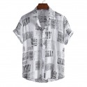 Men's Shirt Geometry Turndown White Black Short Sleeve Plus Size Holiday Print Tops 2pcs Beach / Summer / Summer
