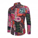 Men's Shirt Long Sleeve Plaid Tribal Collar Spread Shirts Floral Paisley Print Black Pink Navy Blue Khaki Royal Blue Going out Tops Vintage Boho / Spring / Fall