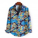 Men's Shirt Long Sleeve Plaid Tribal Collar Spread Shirts Floral Paisley Print Black Pink Navy Blue Khaki Royal Blue Going out Tops Vintage Boho / Spring / Fall