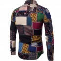 Men's Shirt Long Sleeve Plaid Tribal Collar Spread Shirts Floral Paisley Print Black Pink Navy Blue Khaki Royal Blue Going out Tops Vintage Boho / Spring / Fall