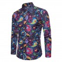 Men's Shirt Long Sleeve Plaid Tribal Collar Spread Shirts Floral Paisley Print Black Pink Navy Blue Khaki Royal Blue Going out Tops Vintage Boho / Spring / Fall