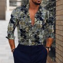 Men's Shirt Long Sleeve Plaid Tribal Collar Spread Shirts Floral Paisley Print Black Pink Navy Blue Khaki Royal Blue Going out Tops Vintage Boho / Spring / Fall