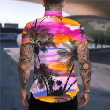 Men's Shirt Coconut Tree Scenery Turndown Rainbow Short Sleeve Print Outdoor Street Button-Down Print Tops Fashion Designer Casual Hawaiian / Summer / Spring / Summer
