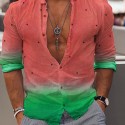 Men's Shirt Watermelon Turndown Red Long Sleeve Print Outdoor Street Button-Down Tops Fashion Casual Breathable Comfortable