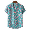 Men's Shirt Flamingo Classic Collar Green Short Sleeve Other Prints Casual Holiday Print Tops Tropical Beach