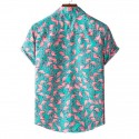 Men's Shirt Flamingo Classic Collar Green Short Sleeve Other Prints Casual Holiday Print Tops Tropical Beach