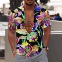 Men's Shirt Floral Turndown White Black Yellow Short Sleeve Print Outdoor Street Button-Down Print Tops Fashion Designer Casual Breathable / Summer / Spring / Summer