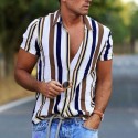 Men's Shirt Striped Collar Street Daily Button-Down Print Short Sleeve Tops Casual Fashion Breathable Comfortable White / Summer