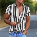 Men's Shirt Striped Collar Street Daily Button-Down Print Short Sleeve Tops Casual Fashion Breathable Comfortable White / Summer