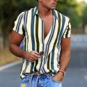 Men's Shirt Striped Collar Street Daily Button-Down Print Short Sleeve Tops Casual Fashion Breathable Comfortable White / Summer