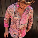 Men's Shirt Tribal Turndown Light Pink Long Sleeve 3D Print Outdoor Street 3D Button-Down Tops Fashion Casual Breathable Comfortable