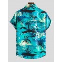 Men's Shirt Zebra Collar Button Down Collar Blue Short Sleeve Other Prints Daily Going out collared shirts Print Slim Tops Boho Beach
