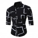 Men's Shirt Geometry Classic Collar White Black Navy Blue Long Sleeve Other Prints Street Casual Print Tops Fashion Business Casual Slim Fit / Spring / Club