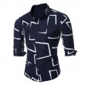 Men's Shirt Geometry Classic Collar White Black Navy Blue Long Sleeve Other Prints Street Casual Print Tops Fashion Business Casual Slim Fit / Spring / Club