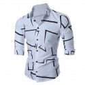 Men's Shirt Geometry Classic Collar White Black Navy Blue Long Sleeve Other Prints Street Casual Print Tops Fashion Business Casual Slim Fit / Spring / Club